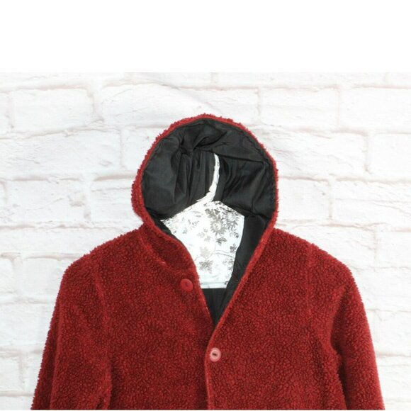 Maralyce Ferree Red Black Button Down Reversible Hooded Jacket Size M - Picture 2 of 8